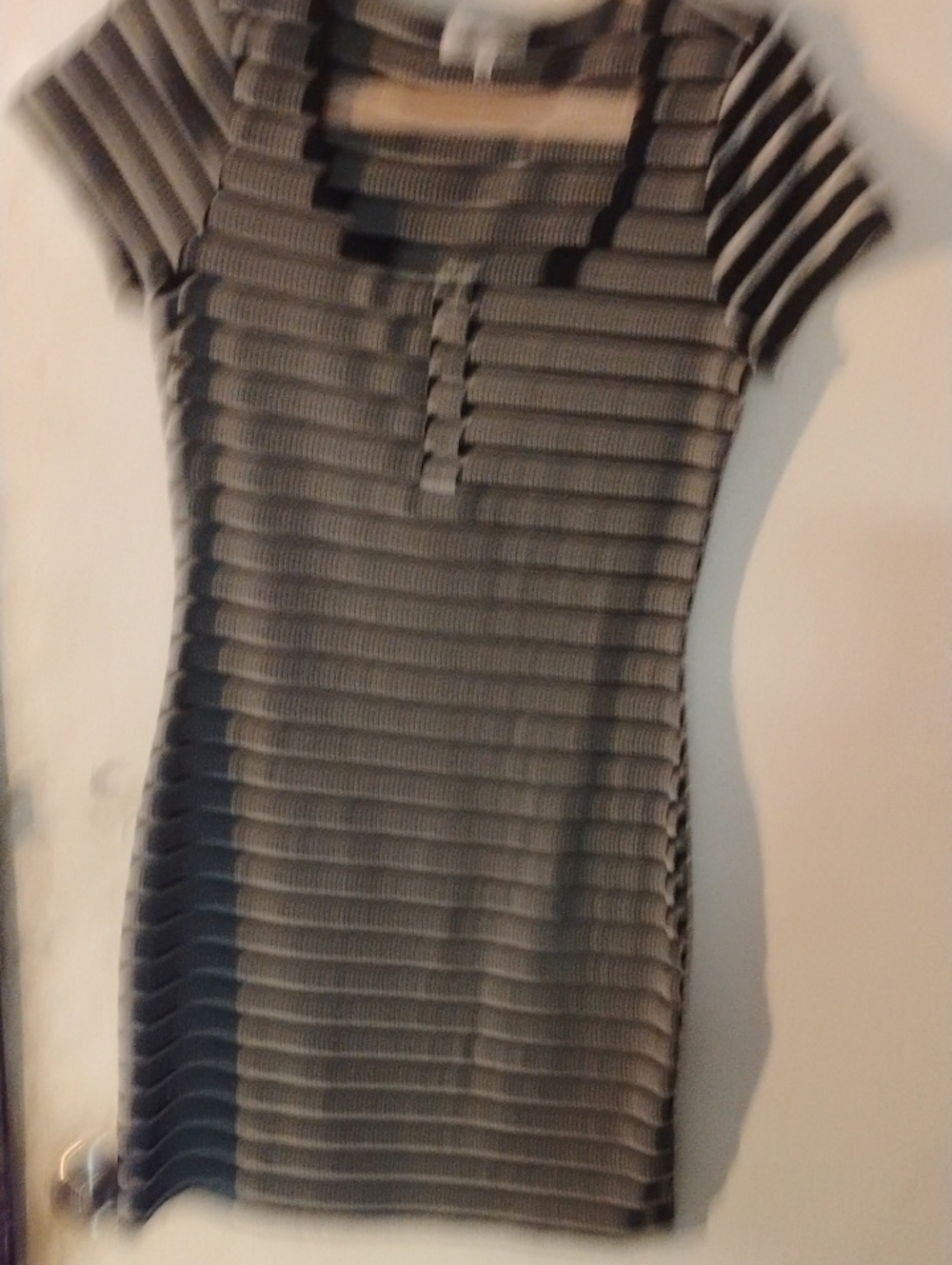 Striped Short-Sleeve Knit Dress in Gray